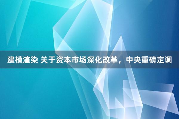 建模渲染 关于资本市场深化改革，中央重磅定调